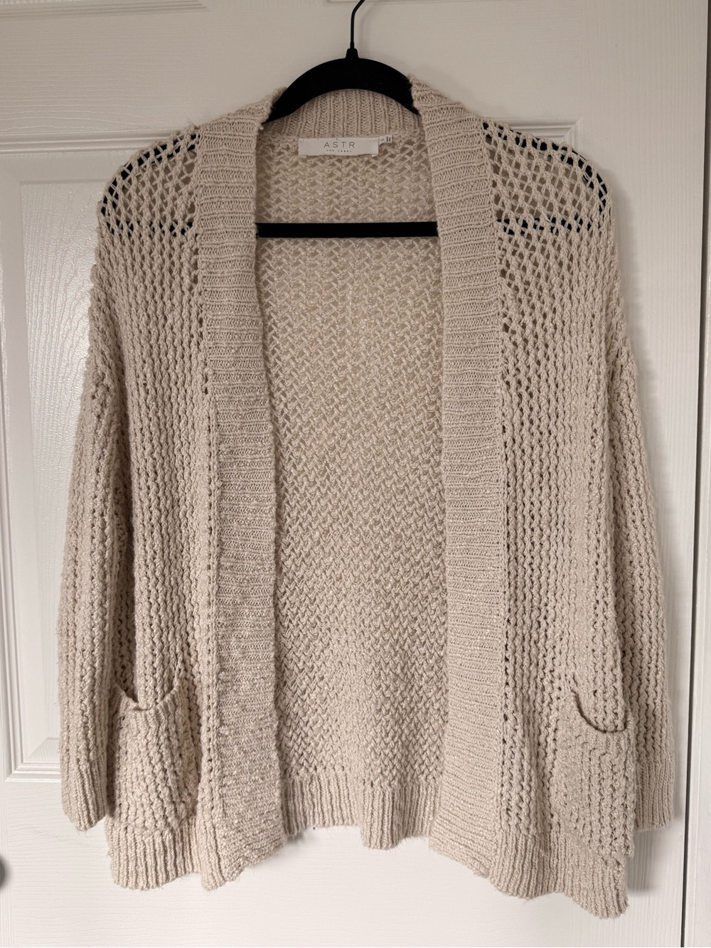 Astr Open-Front Knit Cardigan in Light Beige
